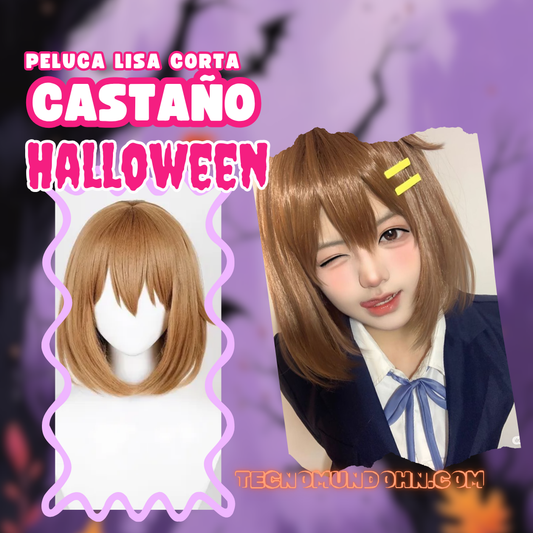 Peluca Lisa Corta Castaño