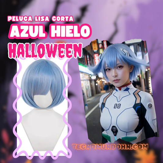 Peluca Lisa Corta Azul Hielo