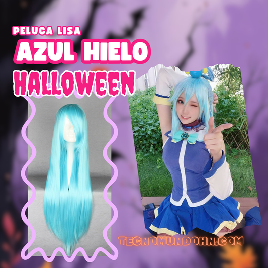 Peluca Lisa Larga Azul Hielo