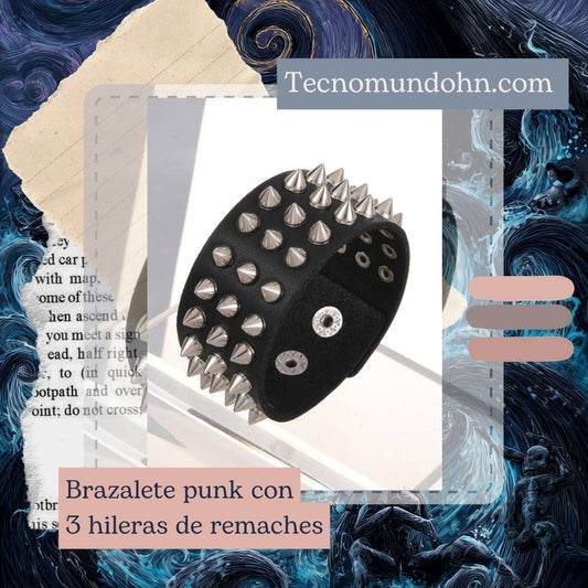 Brazalete Punk Con 3 Hileras De Remaches