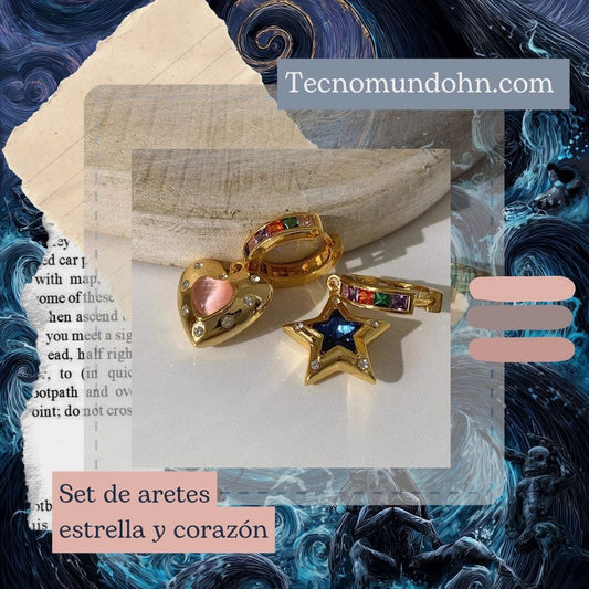 Set De Aretes Estrella Y Corazón