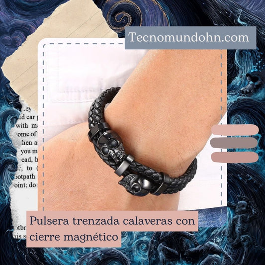 Pulsera Trenzada Calaveras Con Cierre Magnético