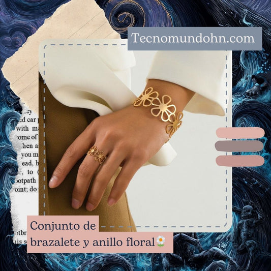 Conjunto De Brazalete Y Anillo Floral