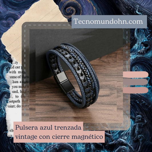 Pulsera Azul Trenzada Vintage Con Cierre Magnético