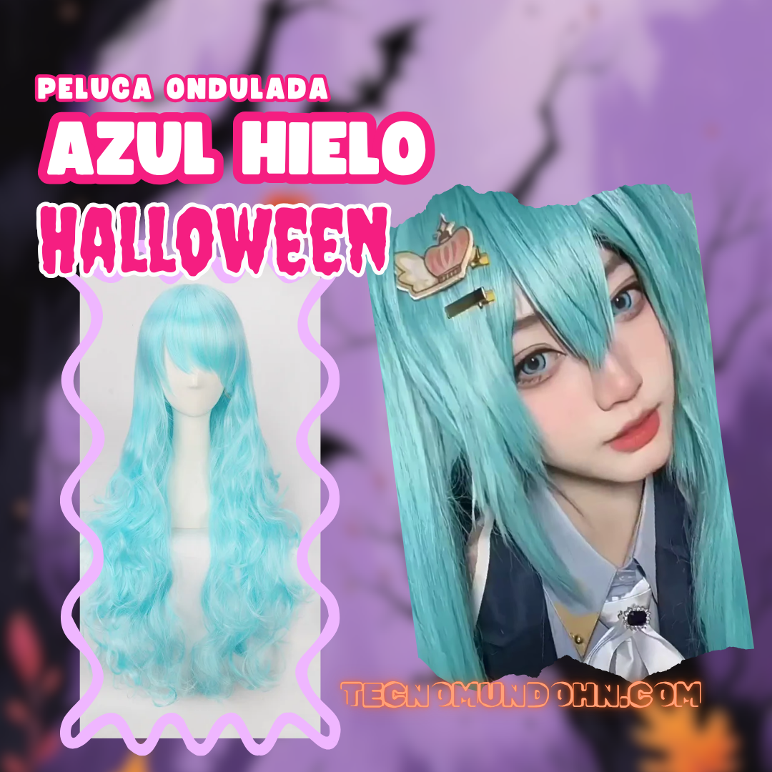 Peluca Azul Hielo Ondulada