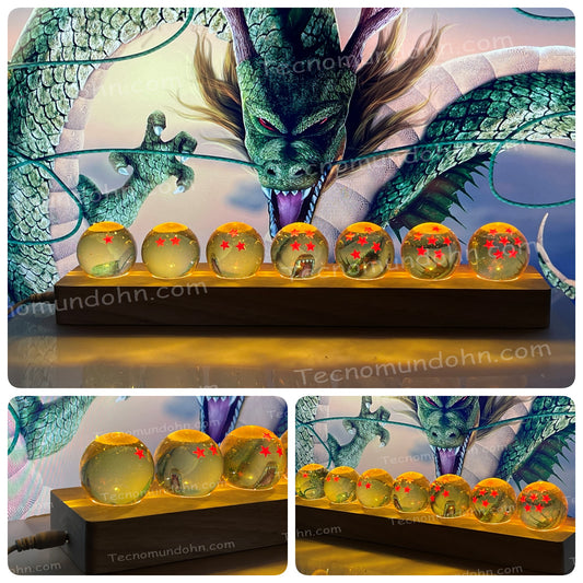 Esferas Del Dragón Con Base De Madera Luminosa | Dragon Ball