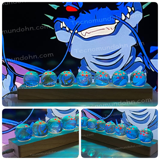 Esferas Del Dragón De Energia Negativa Con Base De Madera Luminosa | Dragon Ball
