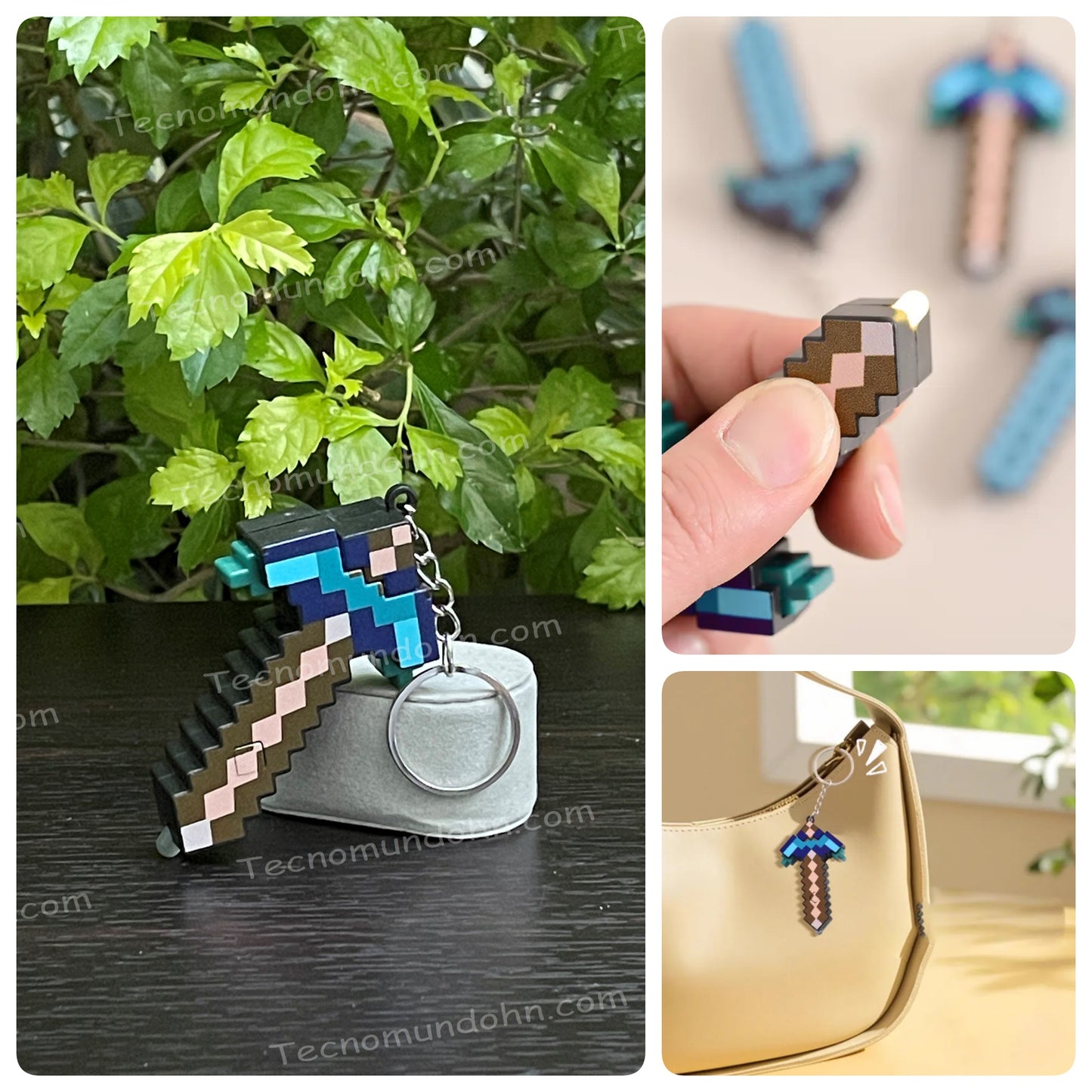 Llavero Espada A Pico Minecraft Con Luz Led