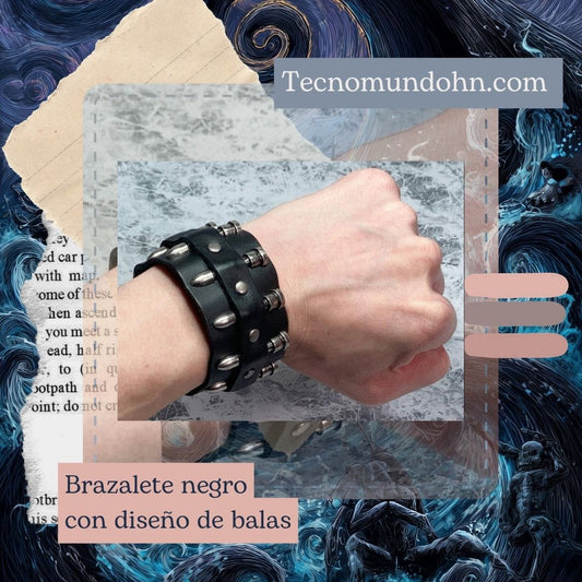 Brazalete Negro Con Diseño De Balas