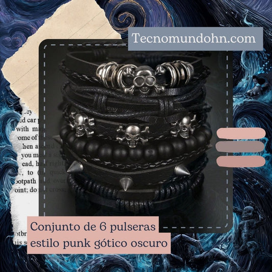 Conjunto De 6 Pulseras Estilo Punk Gótico Oscuro