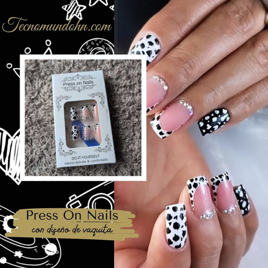 Uñas Postizas Estampado De Vaquita