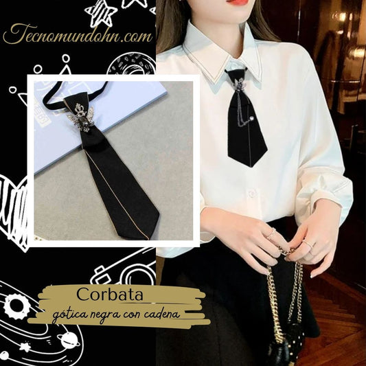Corbata Gótica Negra Con Cadena