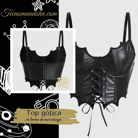 Top negro Gótico forma de murcielago