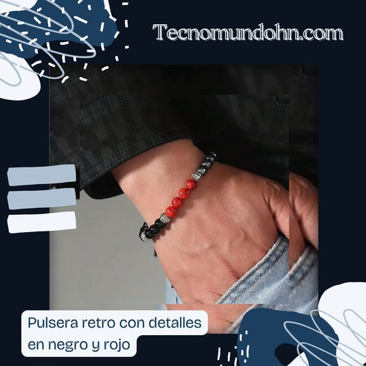Pulsera Retro Con Detalles En Negro Y Rojo