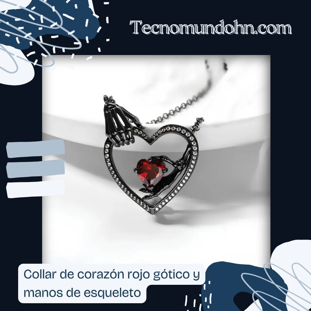 Collar De Corazón Rojo Gótico Y Manos De Esqueleto