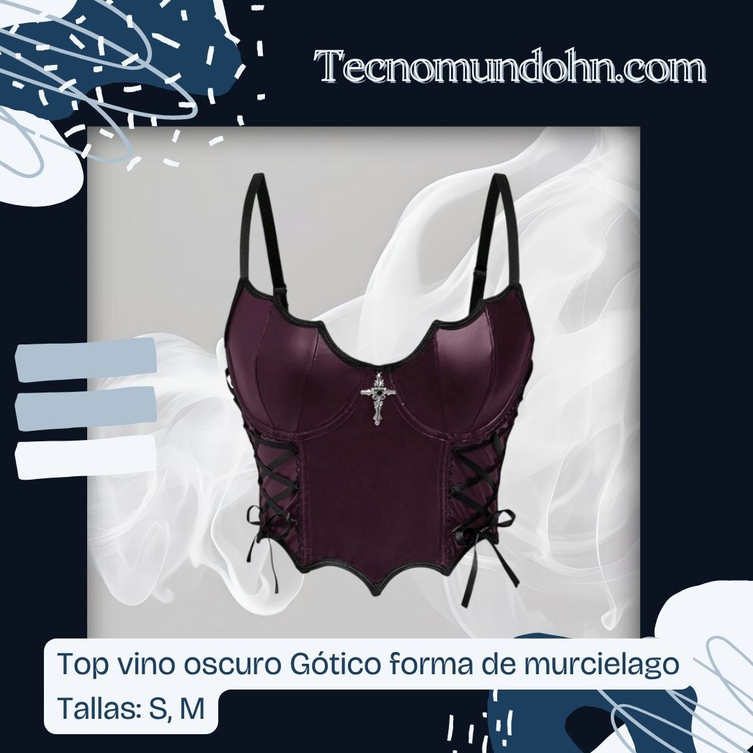 Top Vino Oscuro Gótico Forma De Murcielago
Tallas: S, M