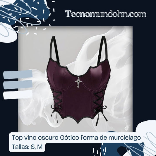 Top Vino Oscuro Gótico Forma De Murcielago
Tallas: S, M