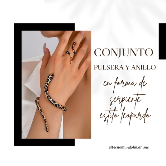Conjunto Pulsera Y Anillo Forma Serpiente Estilo Leopardo