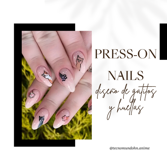 Press On Nails Diseño De Gatitos Y Huellas