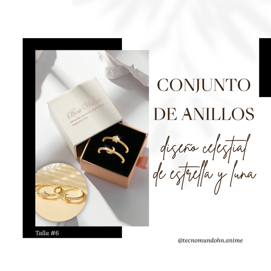 Conjunto De Anillo Diseño Celestial Estrella Y Luna