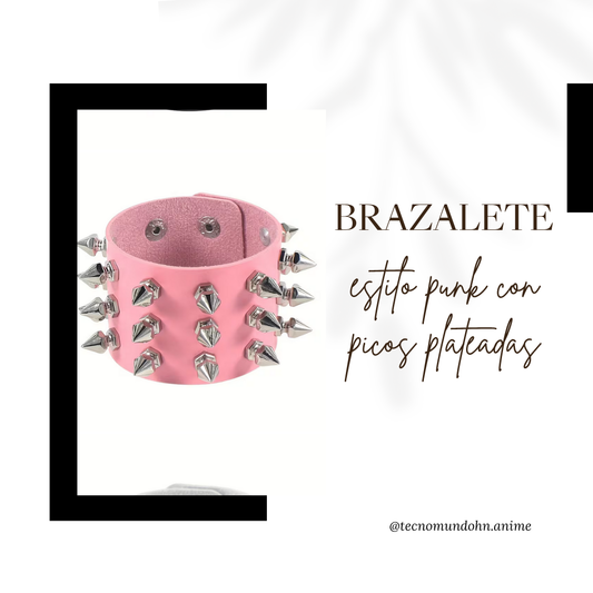 Brazalete Estilo Punk Con Picos Plateados