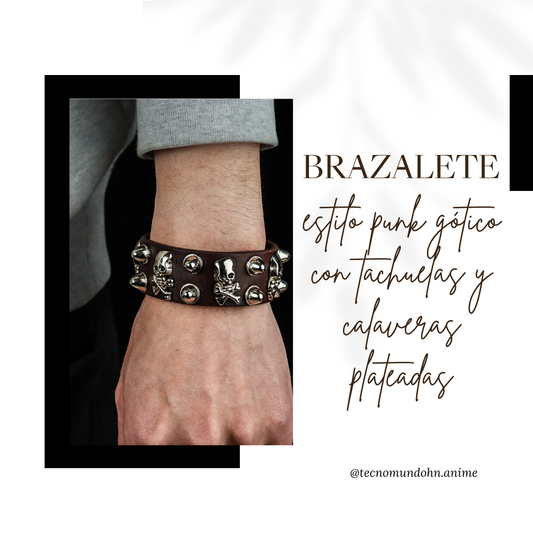 Brazalete Estilo Punk Con Tachuelas Y Calaveras