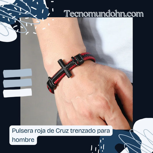Pulsera Roja De Cruz Trenzado Para Hombre