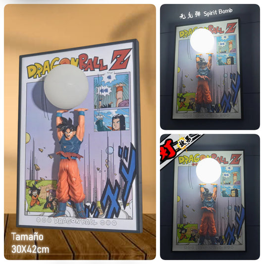 Cuadro De Luz Con Figura  Goku | Dragon Ball Z - 30X42Cm