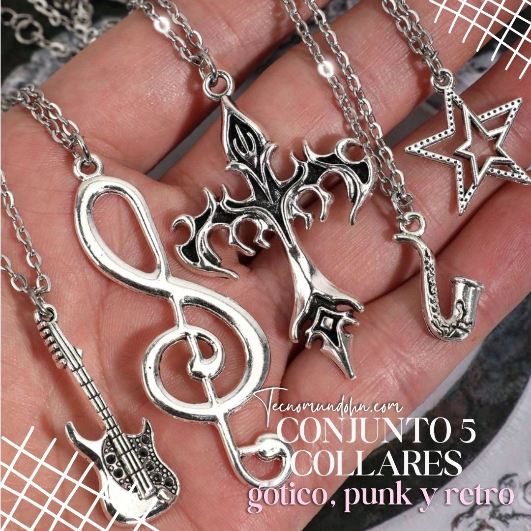 Conjunto 5 Collares Gótico, Punk Y Retro