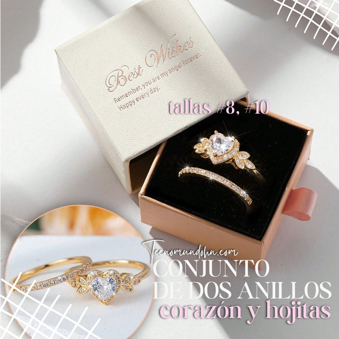 Conjunto De Dos Anillos Corazón Y Hojitas