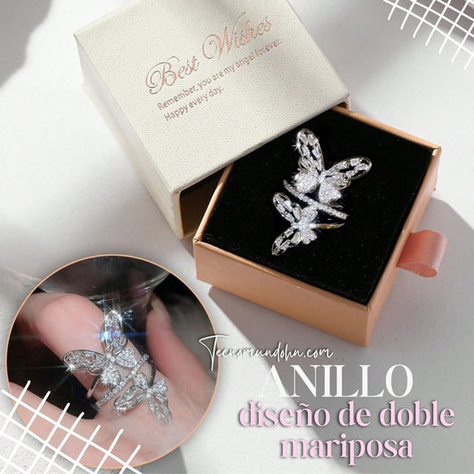 Anillo Diseño De Doble Mariposa