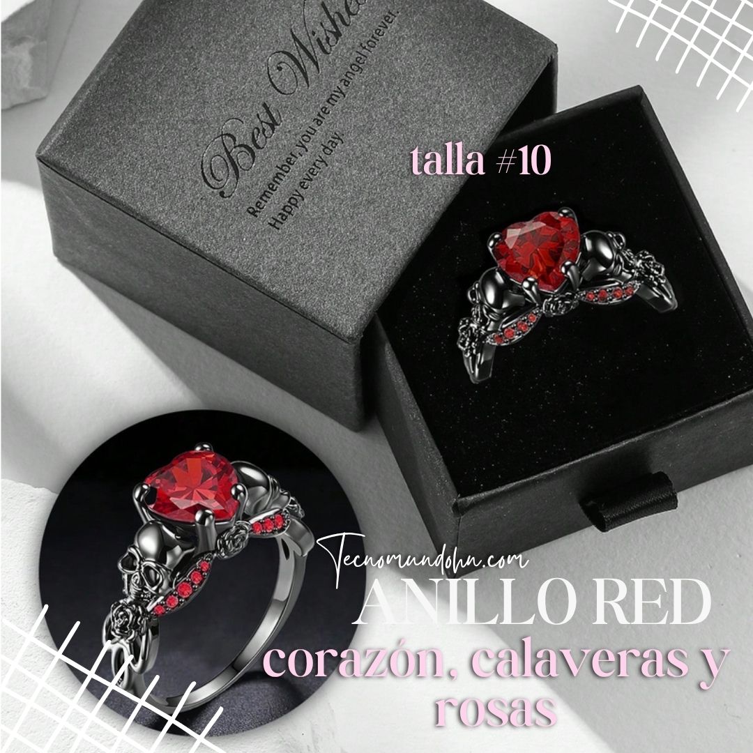 Anillo Red Corazón, Calavera Y Rosas