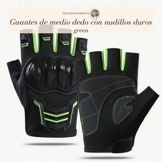 Guantes De Medio Dedo Con Nudillos Duros Green