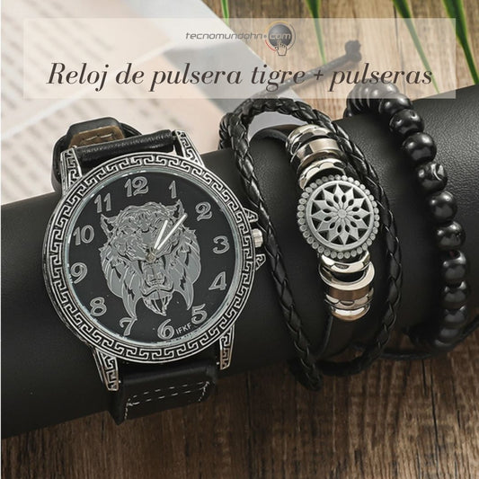Reloj Depulsera Tigre + Pulseras