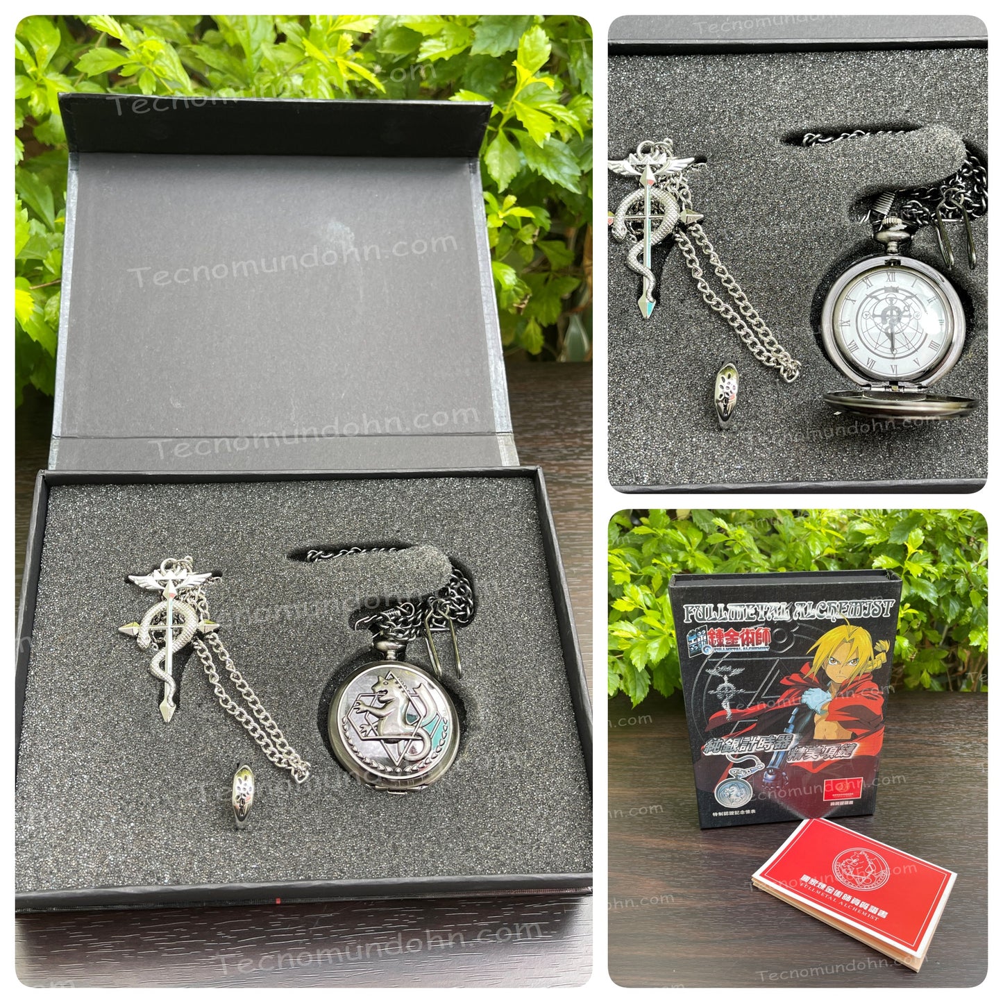 Set (B) Reloj De Bolsillo Fullmetal Alchemist Anillo + Collar